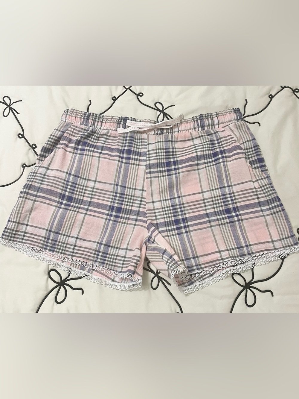 U.S. Polo Assn. Pink Plaid Lace-Trim Sleep Shorts